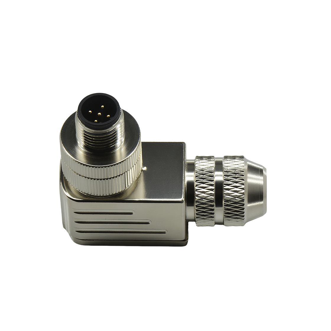 M12组装式金属款屏蔽系列 公弯头 5芯 B编码 螺钉压接 线径PG7